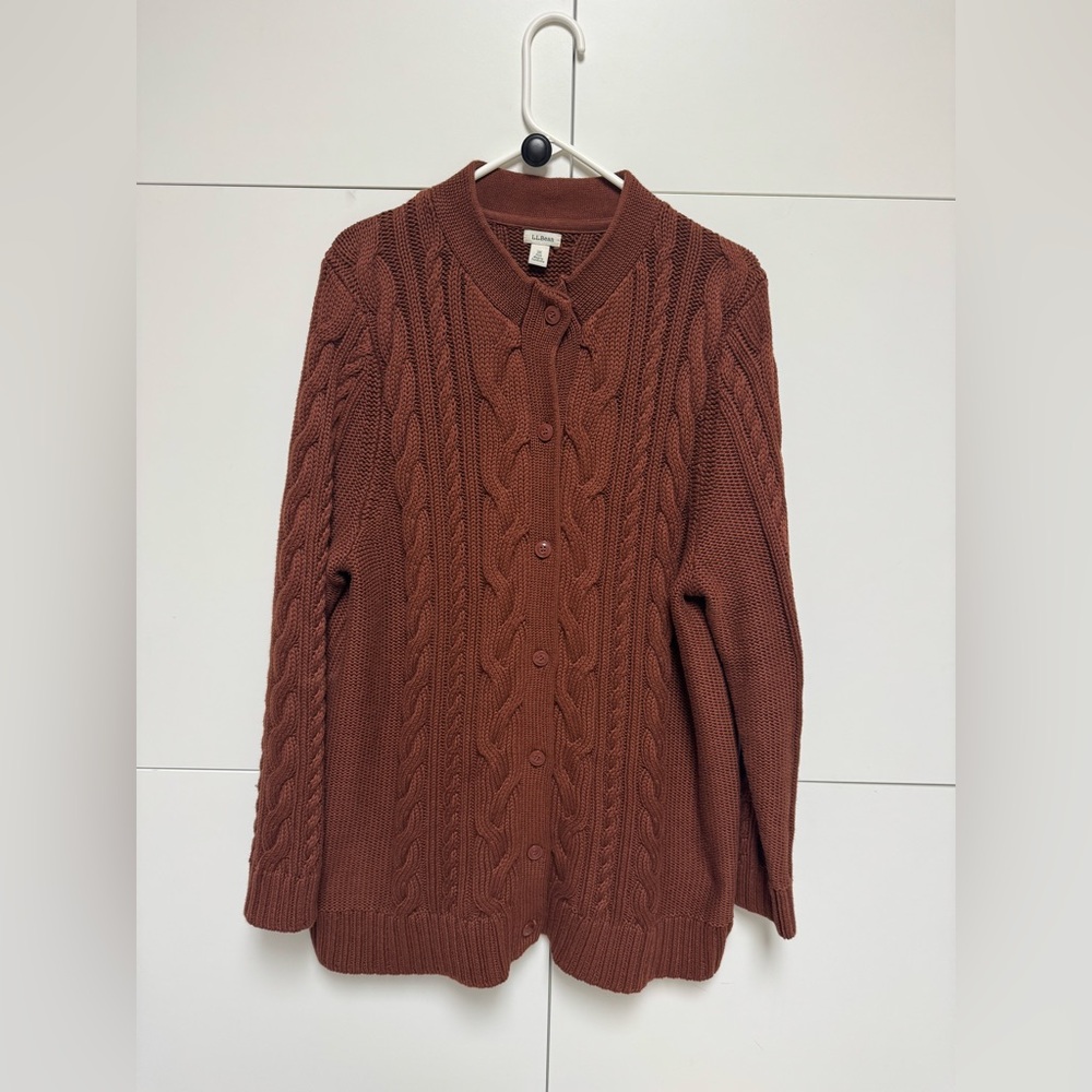 Women’s L.L.Bean Cable Knit Brown Sweater Cardigan. Size 3x.